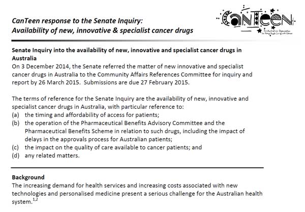 Senate Inquiry into the availability of new cancer drugs in Australia