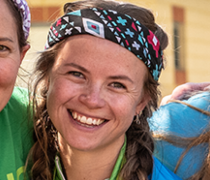 canteen volunteer tori wearing a canteen bandanna