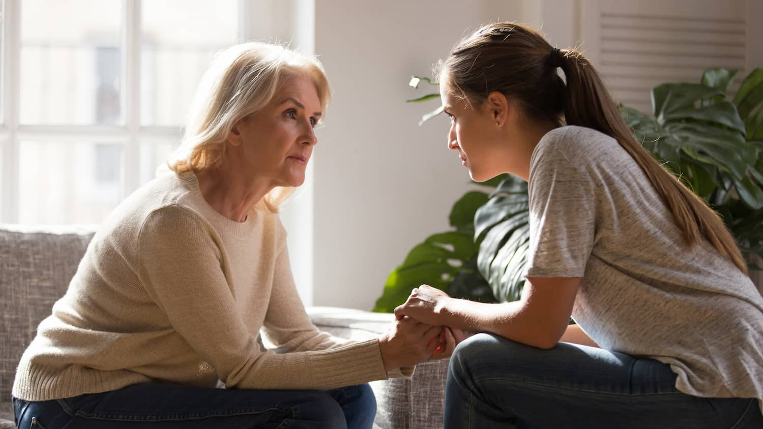 mother and daughter having a conversation