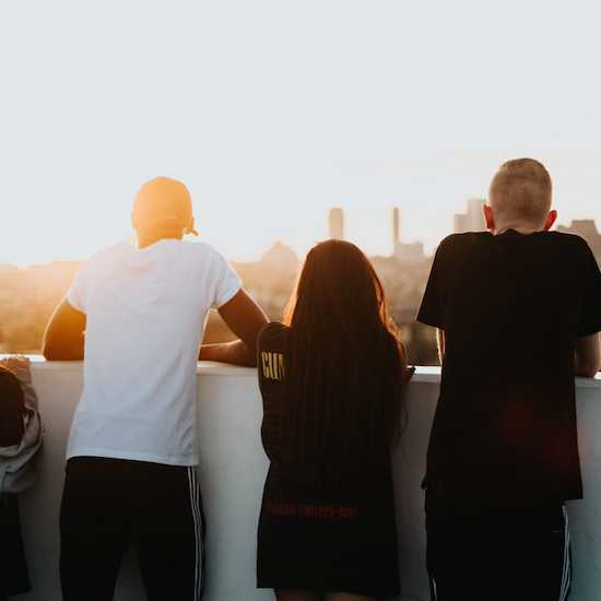 Friends look into distance