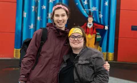 two young girls wearing canteen bandannas at luna park