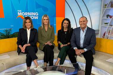 Canteen's Sandy Cham sitting on The Morning Show sofa alongside TV presenters to discuss the impact of facing cancer early in life.
