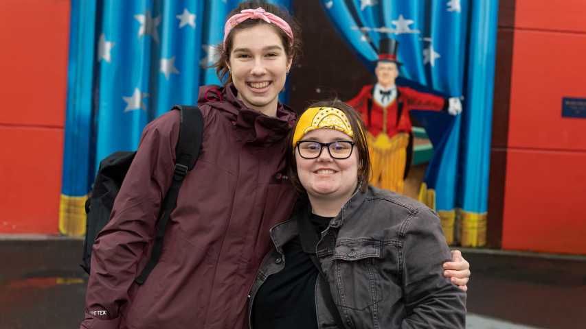 two young girls wearing canteen bandannas at luna park