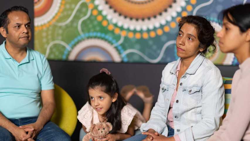 family of four getting family support for cancer
