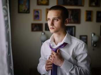 Young man getting ready for work